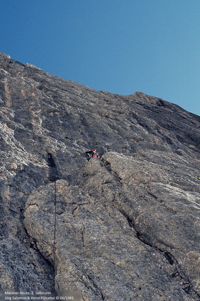 Messner-Route, 2. Sellaturm. Jörg Salomon & Horst Fürsattel 06/1981