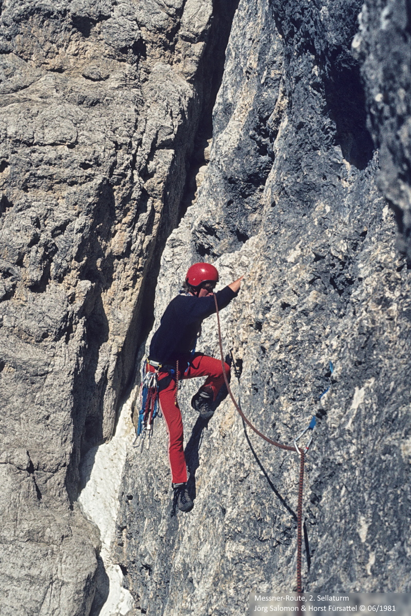 Messner-Route, 2. Sellaturm. Jörg Salomon & Horst Fürsattel 06/1981