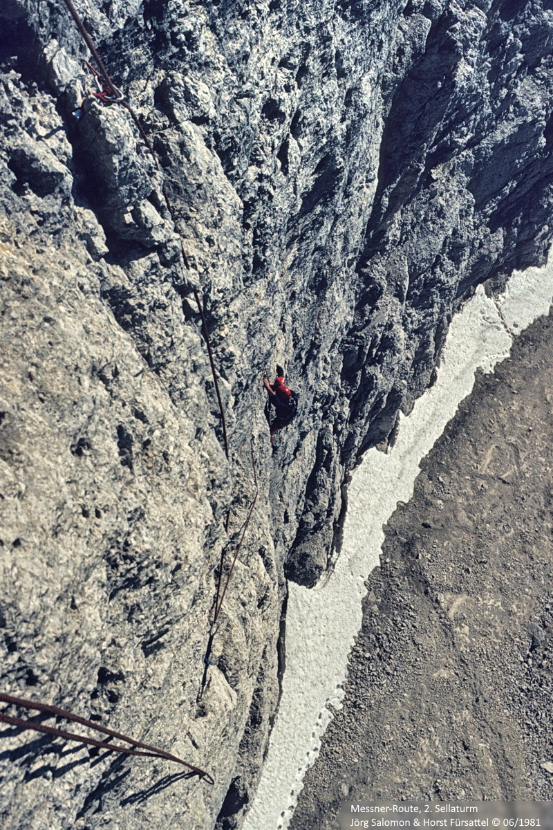 Messner-Route, 2. Sellaturm. Jörg Salomon & Horst Fürsattel 06/1981