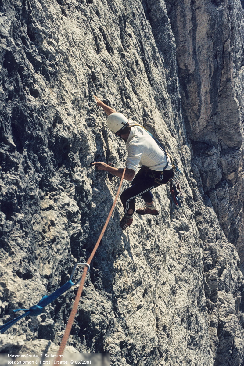 Messner-Route, 2. Sellaturm. Jörg Salomon & Horst Fürsattel 06/1981