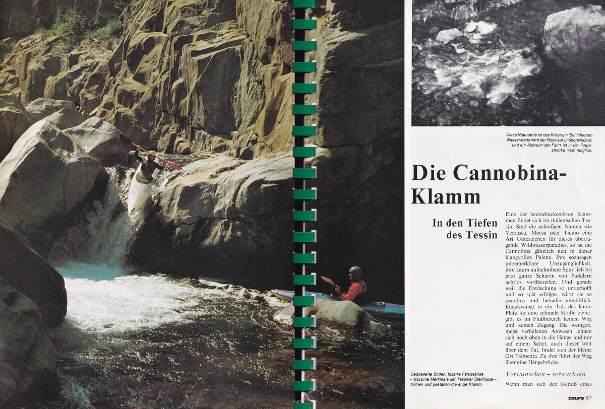 Cannobina-Klamm Erstbefahrung Bericht im tours Magazin 1980