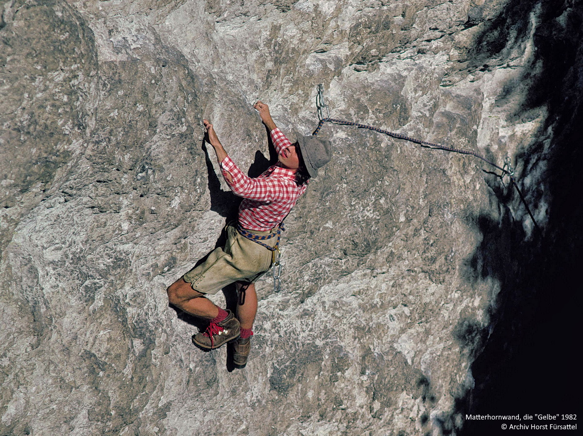 Klettern Frankenjura _ Die Gelbe _ Matterhornwand _ Wiesenttal _ Horst Fuersattel _ Rotpunkt _ 1982