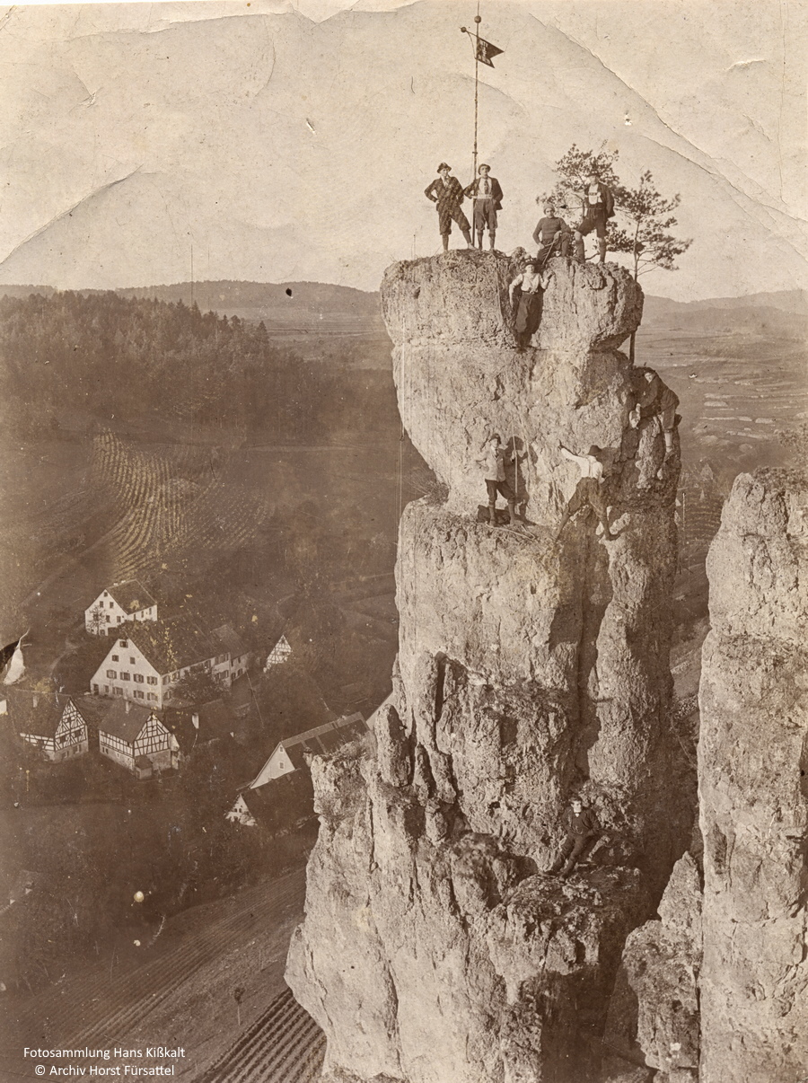 Historsche Aufnahme Klettern im Frankenjura am Alter Fritz Haunritz im Högenbachtal